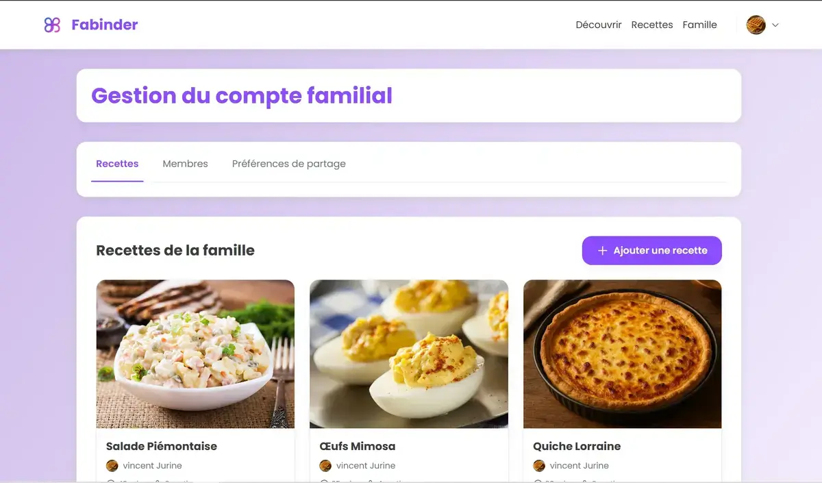 Gestion de compte familial - Fabinder