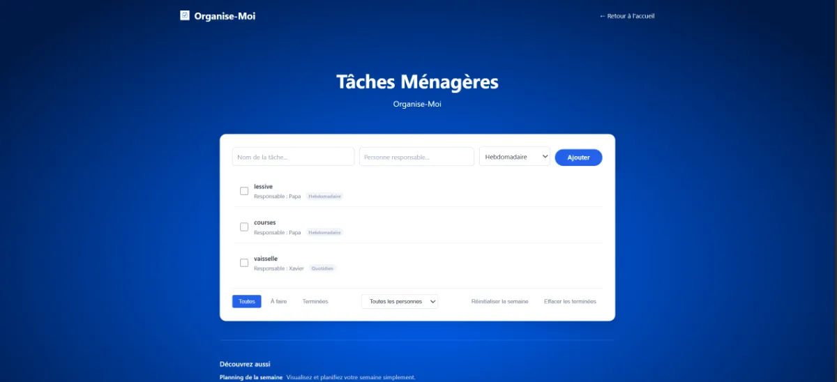 Tâches ménagères - Organise-Moi