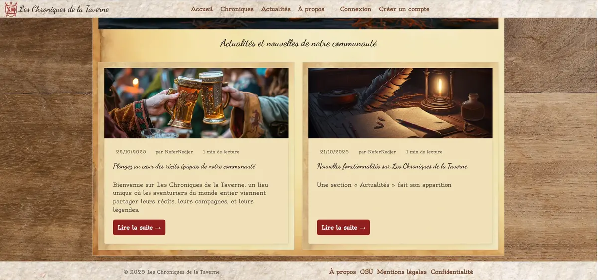 Page actualités - Les Chroniques de la Taverne